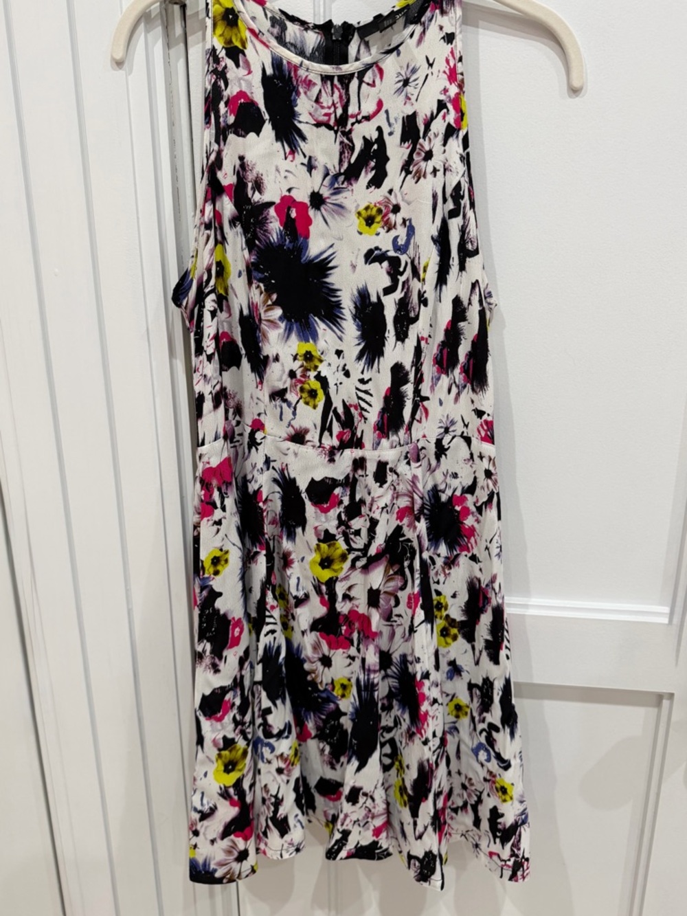 Aqua White Floral Halter Dress with Pink, Yellow and Navy Accents